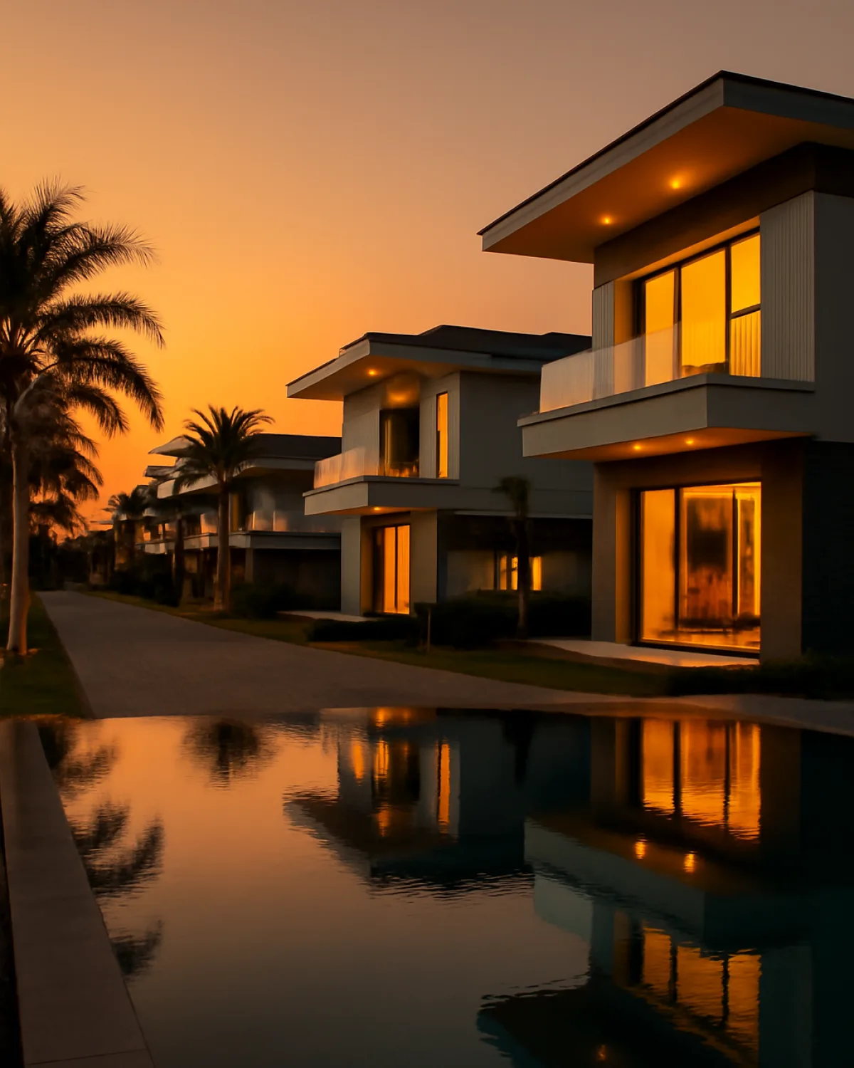 Luxury Nigerian residential estate at sunset for X-STATE ERP login
